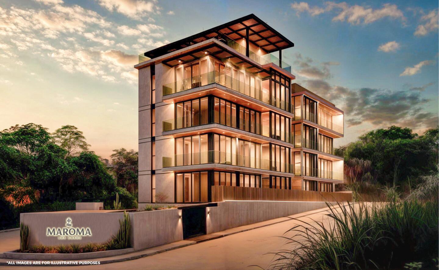 Los Cabos Aura This is the smallest residence in the entire development, designed to offer an exceptional opportunity to own a two-bedroom home within 100 m² (1,071 sqft) of interior space, plus a terrace, one parking space, and a small storage unit. It represents the best entry-level price—the most affordable option to acquire a new, modern, beachfront property. The unit features two ocean- for sale