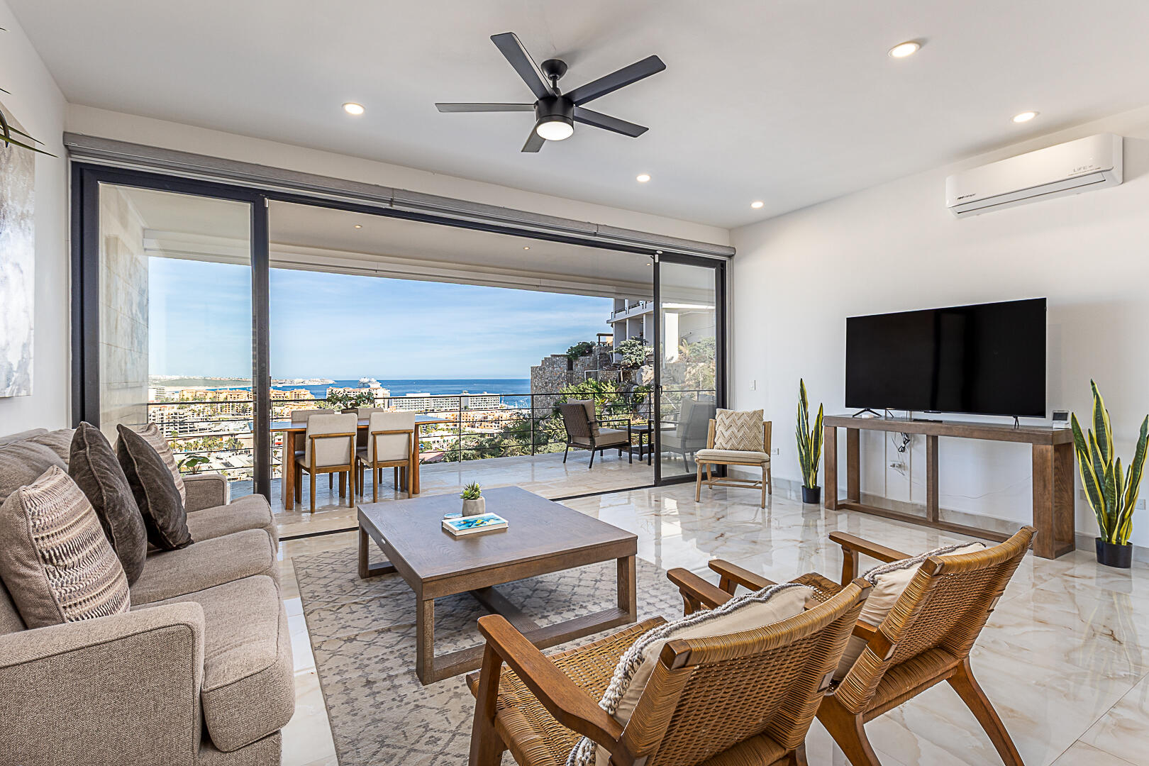 Los Cabos Cora Penthouse M301, a contemporary 3-bedroom, 3.5-bathroom residence in Cora, a boutique collection of modern condominiums located within the prestigious Club Campestre golf community in San Jose del Cabo. This penthouse offers an ideal balance of elegant design, flexible living, and resort-style amenities in one of Los Cabos' most desirable gated neighborhoods.With its clean, all-white architectural style, M301 is a blank canvas ready to be transformed into your personal sanctuary or designed as a high-end investment property. The layout includes a spacious open-concept living area filled with natural light, a cozy TV room, a laundry room, and high-quality hurricane-rated windows an upgrade that enhances both safety and energy efficiency.Outside, the Cora community is surrounded by beautifully desert landscaped gardens and tranquil water mirrors that reflect the sky, offering a unique sense of privacy and calm. Just upstairs, your private rooftop terrace awaits, with sweeping for sale
