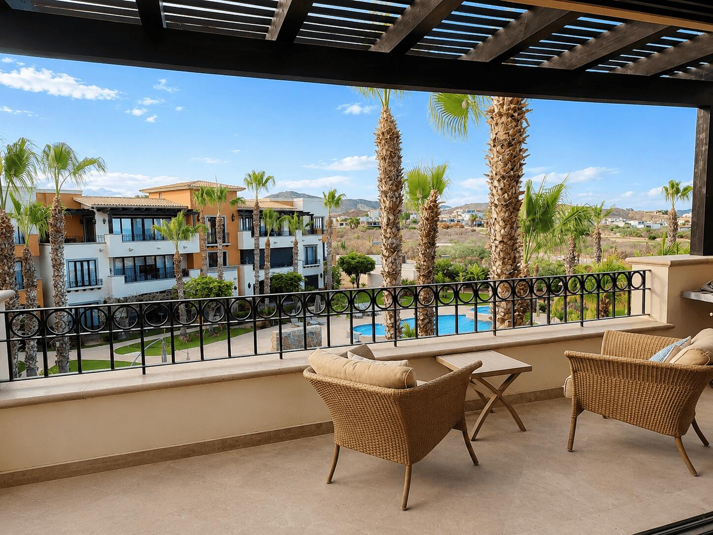 Los Cabos Villas De México Choya 6 is a top-floor penthouse with 2 bedrooms and 2 bathrooms within Las Villas de México at the Club Campestre Master Development in San José del Cabo. The elevated position offers unobstructed for sale