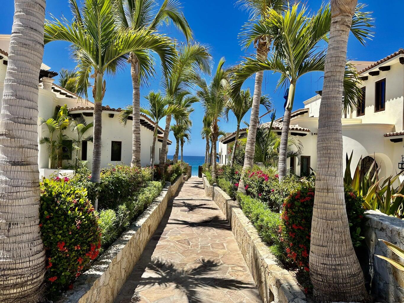 Los Cabos La Jolla Much desired beach front complex with two salt water pools. One pool heated. Lovely gardens, well maintained. Condo is on the second floor with a wrap around terrace overlooking the white sand beach of Costa Azul. It is Very High demand for sale