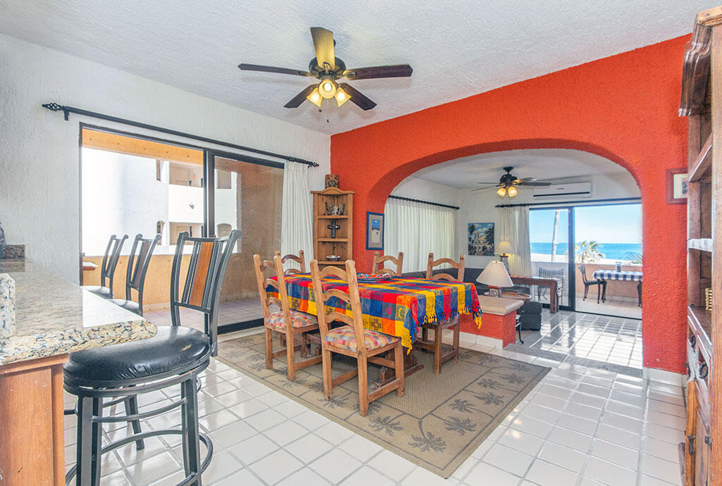 Los Cabos La Jolla Much desired beach front complex with two salt water pools. One pool heated. Lovely gardens, well maintained. Condo is on the second floor with a wrap around terrace overlooking the white sand beach of Costa Azul. It is Very High demand for sale