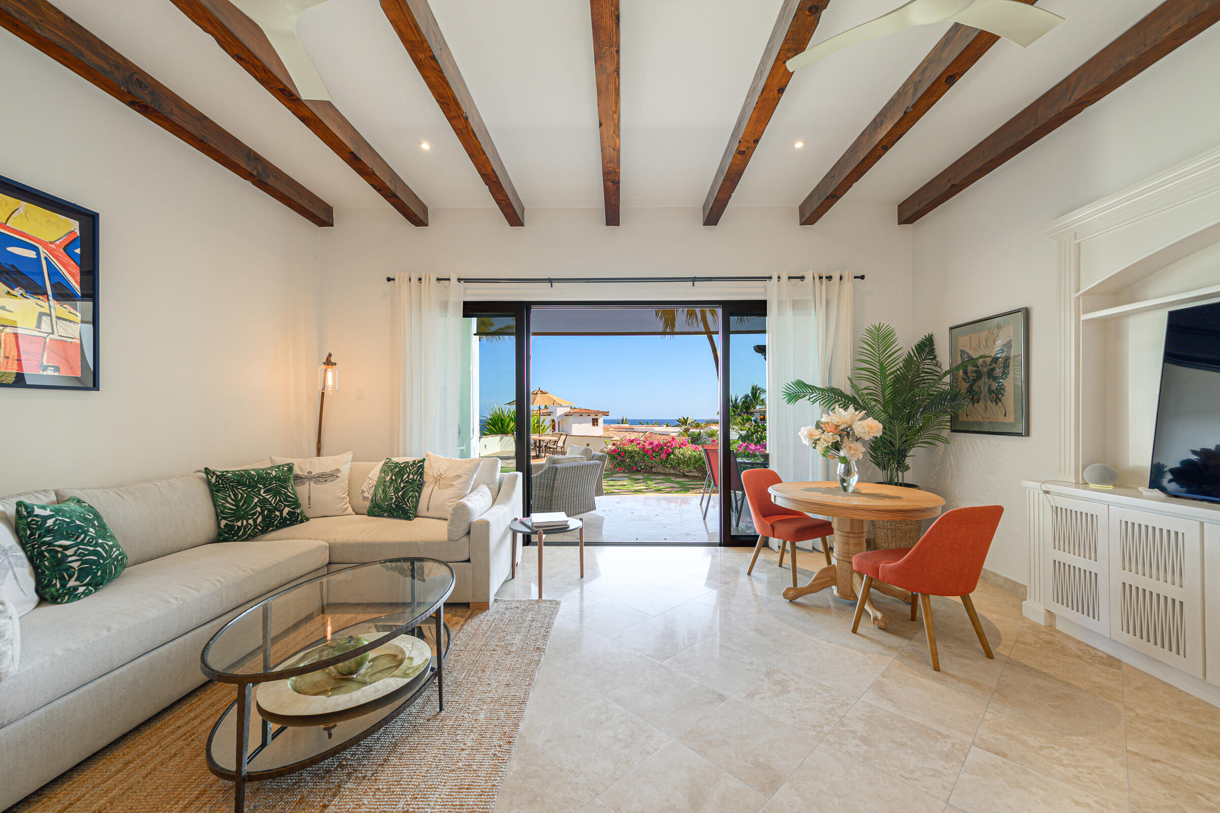 Los Cabos Costa Mare Income-producing condo in Costa Mare, a boutique 28-unit development just minutes from the Marina, beaches, golf courses, and top dining in Cabo San Lucas. More than real estate, this is a turnkey Airbnb business. Delivered fully furnished, professionally decorated, and already operating, including flat-screen TVs, towels, linens, pans, dishes, and everything needed to generate income from day one. The unit offers 2 bedrooms, 2 bathrooms, and 102 m² total (90 m² interior + 12 m² terrace), located on the first level, featuring a modern kitchen with quartz countertops and a private balcony with city for sale