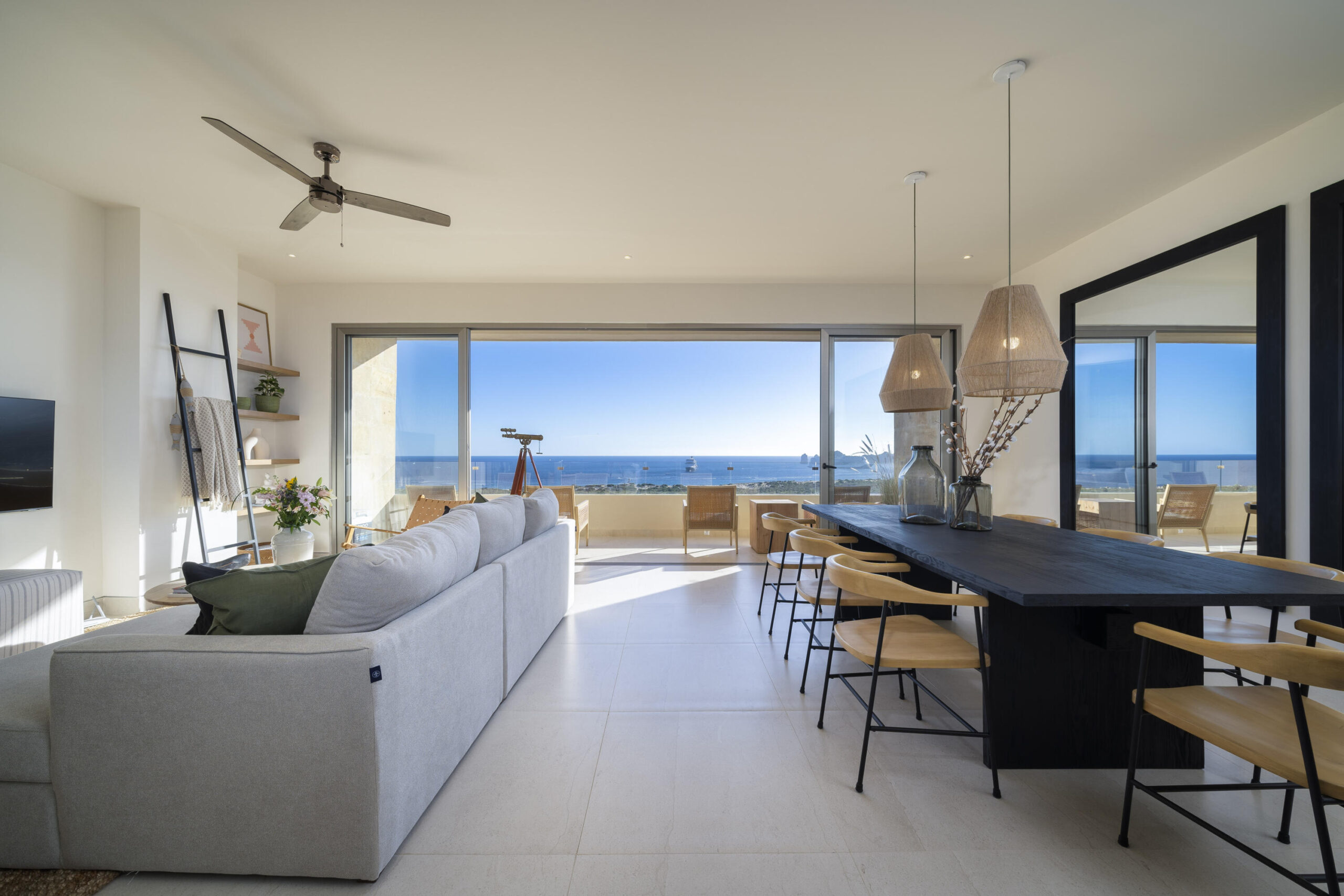 Los Cabos Villas Del Sol Great location, close to all amenities in Cabo San Lucas, walking distance to Medano Beach and to the CSL Marina, restaurants, bars, shops, supermarkets and all vibrant life in Cabo! This 115 m2 (1240 sqft) under AC condo has ceramic floor tiles, high vaulted ceilings, lots of natural light, back terrace with sink, electric water heater, AC mini splits and ceiling fans on each room, hardwood kitchen with propane stove, laundry closet, large living area, one parking space. Villa del Sol is a boutique gated community of only 22 private residencies with common palapa and pool area. Low HOAs. Walk everywhere, enjoy Cabo! for sale